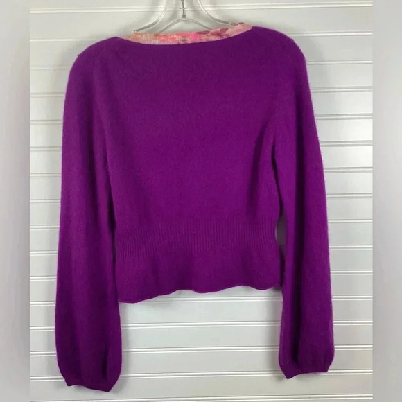 Free People Sweater Cardigan Medium Purple Wool Blend Rhinestone Embellished - Picture 5 of 10